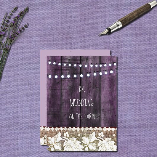 rustikale Hochzeit mit Holz , Spitzen , Saitenleuc Einladung