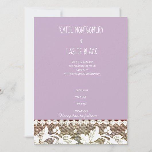 rustikale Hochzeit mit Holz , Spitzen , Saitenleuc Einladung (Rückseite)