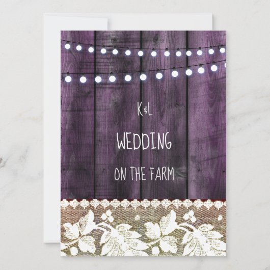 rustikale Hochzeit mit Holz , Spitzen , Saitenleuc Einladung (Vorderseite)