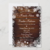 Rustikale Hochzeit mit Holz und Schnee Einladung (Vorderseite)