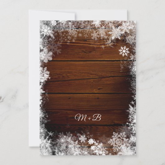 Rustikale Hochzeit mit Holz und Schnee Einladung (Rückseite)