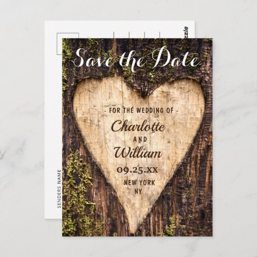 Rustikale Hochzeit mit Holzbauch rettet das Datum Postkarte (Vorne/Hinten)