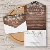 Rustikale Hochzeit mit Holzstring-Lichtern All In One Einladung