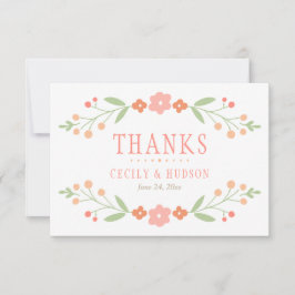 Rustikale Hochzeit mit Korallenrosa und grüner Blü Dankeskarte