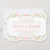 Rustikale Hochzeit mit Korallenrosa und grüner Blü Einladung (Vorderseite)