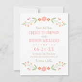 Rustikale Hochzeit mit Korallenrosa und grüner Blü Save The Date (Vorderseite)