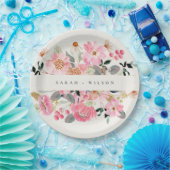 Rustikale Hochzeit mit lebendigem Rosa Wasserfarbe Pappteller (Party)