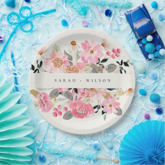 Rustikale Hochzeit mit lebendigem Rosa Wasserfarbe Pappteller (Party)