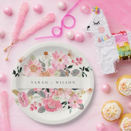 Rustikale Hochzeit mit lebendigem Rosa Wasserfarbe Pappteller (Party)