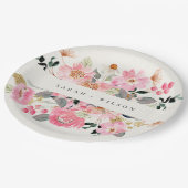 Rustikale Hochzeit mit lebendigem Rosa Wasserfarbe Pappteller (Schrägansicht)