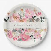 Rustikale Hochzeit mit lebendigem Rosa Wasserfarbe Pappteller (Vorderseite)