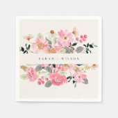 Rustikale Hochzeit mit lebendigem Rosa Wasserfarbe Serviette (Vorderseite)