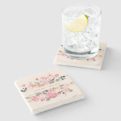 Rustikale Hochzeit mit lebendigem Rosa Wasserfarbe Steinuntersetzer (Seitenansicht)