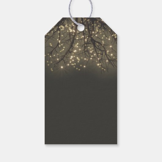 Rustikale Hochzeit mit leuchtendem Baum Geschenkanhänger (Rückseite)