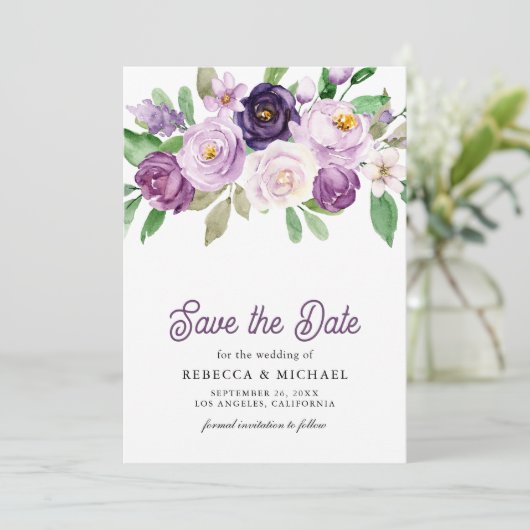 Rustikale Hochzeit mit Lila Foto Save The Date (Stehend Vorderseite)