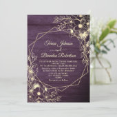 Rustikale Hochzeit mit Lila Gold Einladung (Stehend Vorderseite)