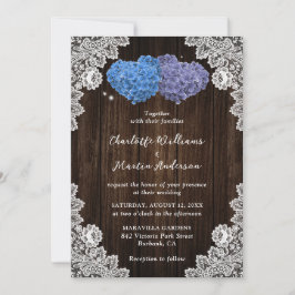 Rustikale Hochzeit mit Lila Holz und blauer Flora Einladung