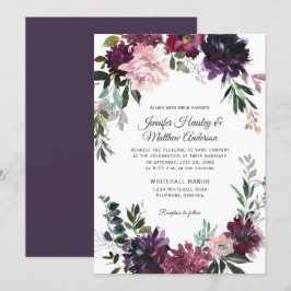 Rustikale Hochzeit mit Lila Rosa Mauve Roter Flora Einladung
