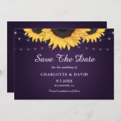 Rustikale Hochzeit mit Lila und Sonnenblumen rette Save The Date (Vorne/Hinten)