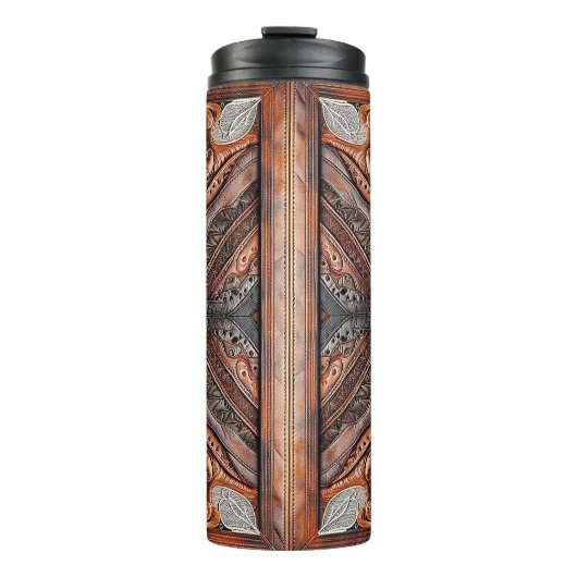 Rustikale Hochzeit mit mehrfarbigem Leder und Spit Thermosbecher (Vorderseite)