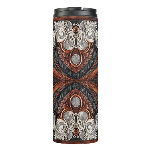 Rustikale Hochzeit mit mehrfarbigem Leder und Spit Thermosbecher (Rückseite)