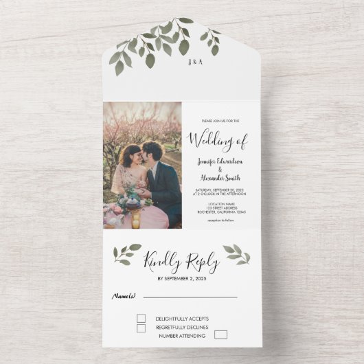 Rustikale Hochzeit mit mit Monogramm Foto All In One Einladung (Innen Boden)