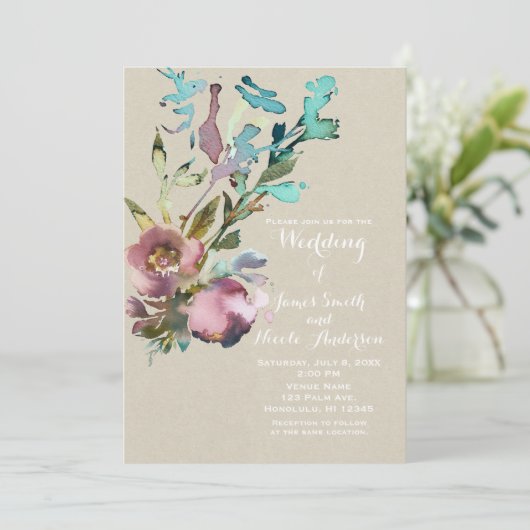 Rustikale Hochzeit mit moderner Wasserfarbe Einladung (Stehend Vorderseite)