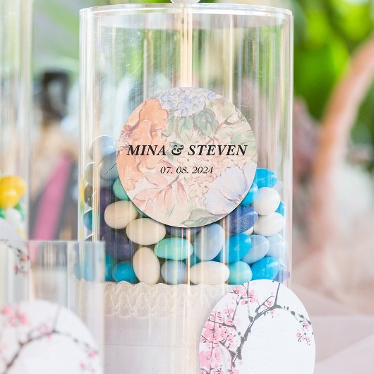 Rustikale Hochzeit mit orangefarbenem Wasser Runder Aufkleber