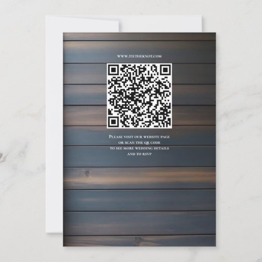 Rustikale Hochzeit mit QR-Code aus Holz Einladung (Rückseite)