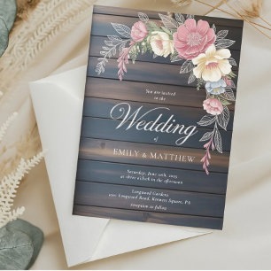 Rustikale Hochzeit mit QR-Code aus Holz Einladung