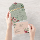 Rustikale Hochzeit mit rosa Blütenpracht All In One Einladung (Abreißen)