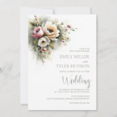 Rustikale Hochzeit mit rosa und orangefarbenen Blu Einladung (Vorderseite)