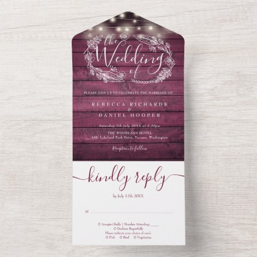 Rustikale Hochzeit mit rotem Holz All In One Einladung (Innen Boden)