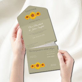 rustikale Hochzeit mit Sonnenblumen - in Mute Sage All In One Einladung