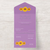 rustikale Hochzeit mit Sonnenblumen - lila All-in-One-Einladung (Innenseite)