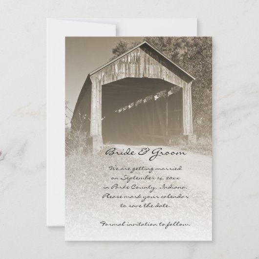 Rustikale Hochzeit mit überdachter Brücke - Save-t Save The Date (Vorderseite)