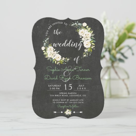 Rustikale Hochzeit mit weißer Creme Einladung (Stehend Vorderseite)