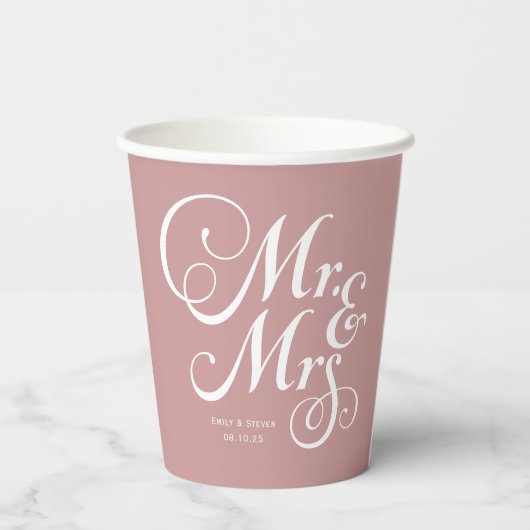 Rustikale Hochzeit mr & mrs Dusty Pink personalisi Pappbecher (Rückseite)