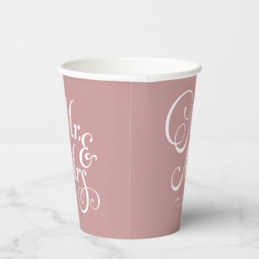Rustikale Hochzeit mr & mrs Dusty Pink personalisi Pappbecher (Rechts)