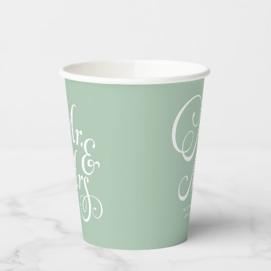 Rustikale Hochzeit mr & mrs Sage Green personalisi Pappbecher (Links)