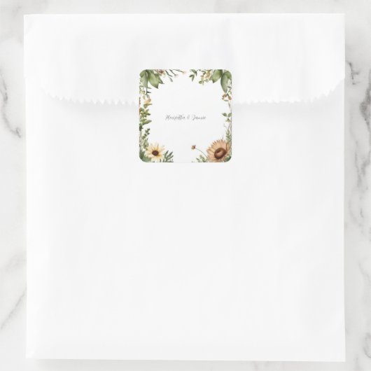 Rustikale Hochzeit Quadratischer Aufkleber (Tasche)