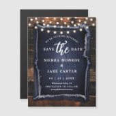 Rustikale Hochzeit Rett Datum Wood Denim Foto Magn Magnetkarte (Vorne/Hinten)