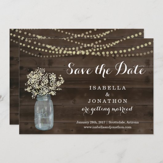 Rustikale Hochzeit rettet das Datum Ankündigung (Vorne/Hinten)