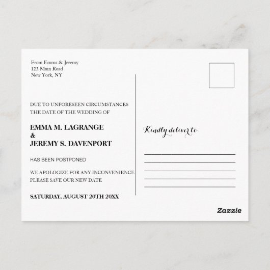 Rustikale Hochzeit Rettete das neue Datum Postkarte (Rückseite)