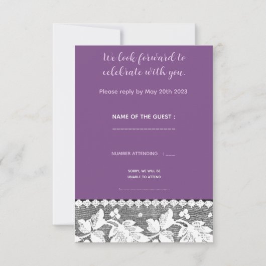 rustikale Hochzeit rsvp - Holz, Spitzen, Saitenher Einladung (Rückseite)