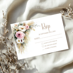 Rustikale Hochzeit-RSVP in Rosa und Weiß mit Blume RSVP Karte