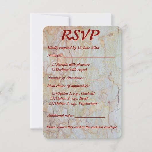 Rustikale Hochzeit RSVP Naturdesign (Vorderseite)