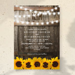 Rustikale Hochzeit | Sonnenblumen Einladung<br><div class="desc">Erleben Sie Ihren Hochzeitstag mit einem schönen,  zeitlosen Design! Die rustikal inspiriert Einrichtung erinnert an die typisch ländlich-schicke Atmosphäre mit dunklen Eichenfässern,  blinkenden Saitenlichtern,  goldgelben Sonnenblumen und dem personalisierten Monogramm. Machen Sie Ihren besonderen Tag wirklich einzigartig und verließ Sie Ihren Gästen einen bleibenden Eindruck.</div>