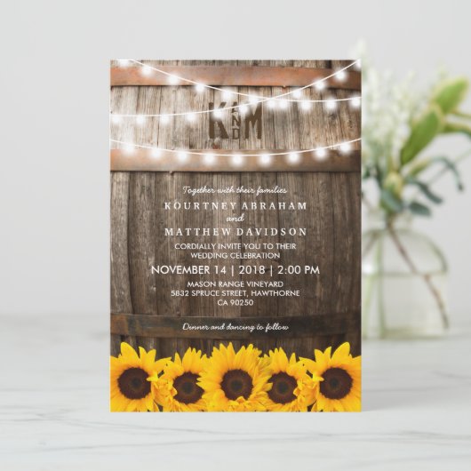 Rustikale Hochzeit | Sonnenblumen Einladung (Stehend Vorderseite)