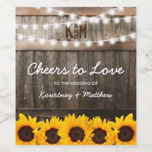 Rustikale Hochzeit | Sonnenblumenjubeln zur Liebe Weinetikett (Einzelnes Label)